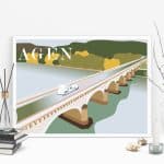 Poster Ville Agen Pont canal carte postale